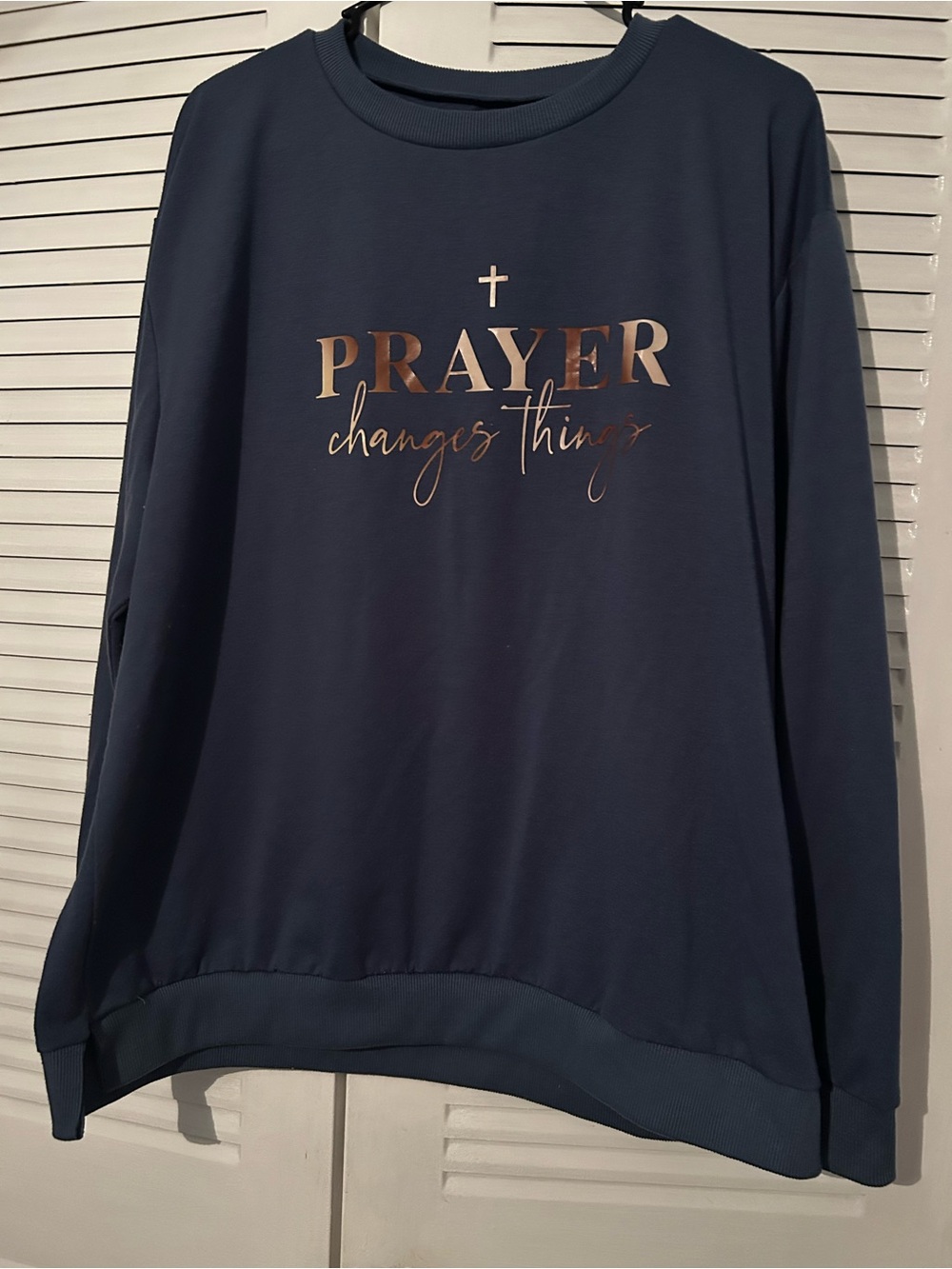 Navy-Blue Ribbed Crewneck Top
